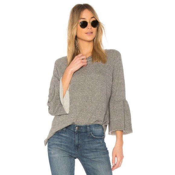 Current/Elliott Sweaters - Current/Elliott Sweatshirt Gray Ruffle Sleeve Pullover French Terry